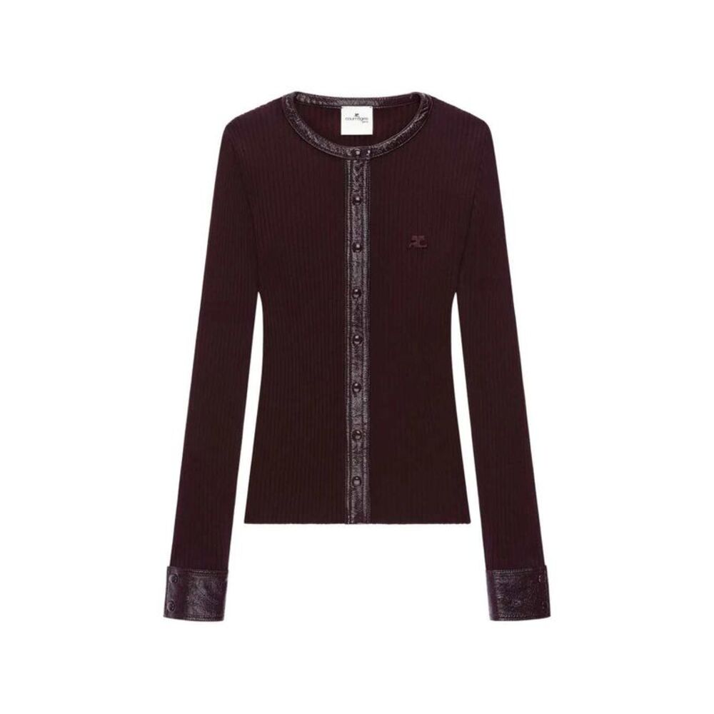 Courreges Women Ribbed Cardigan With Vinyl Trim